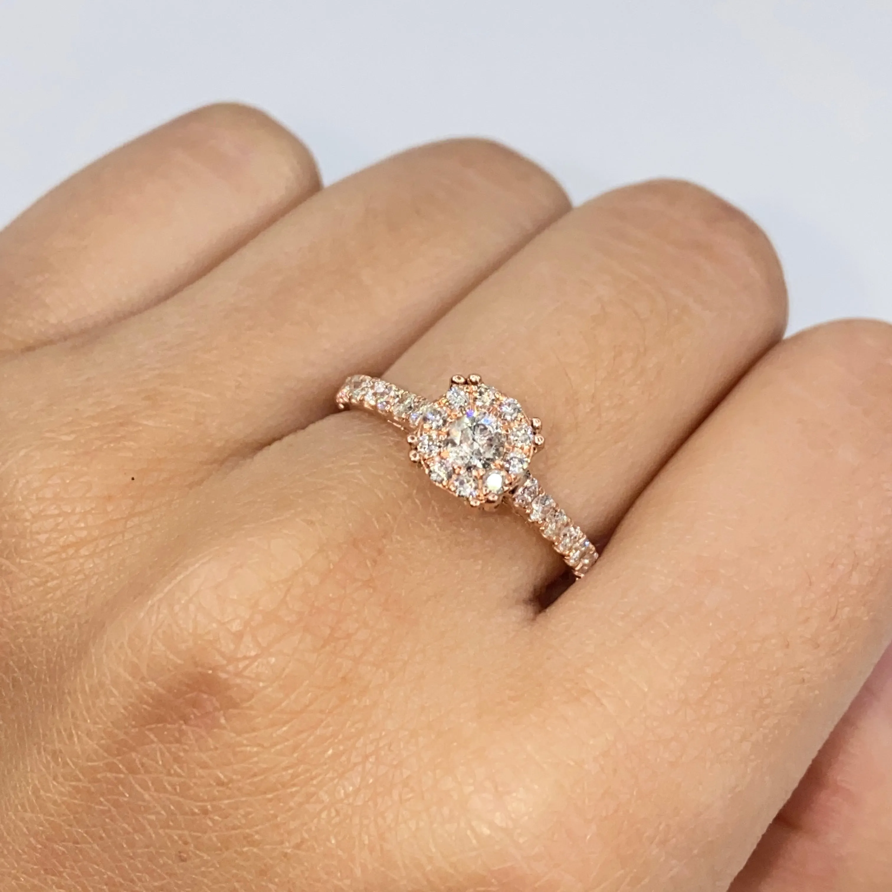 14K Rosebud Halo Diamond Engagement Ring