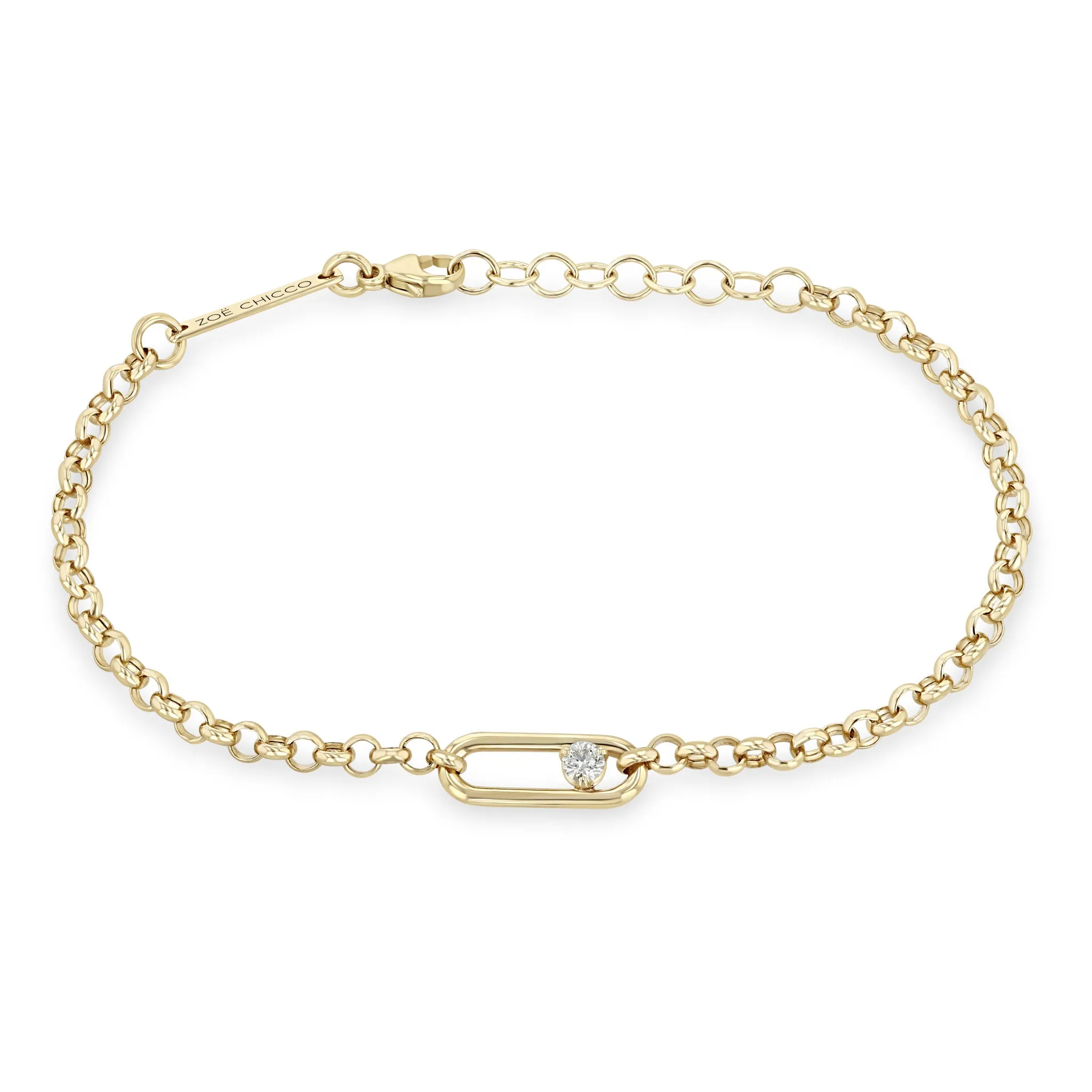 14k Single Nested Diamond Large Paperclip Link Medium Rolo Bracelet