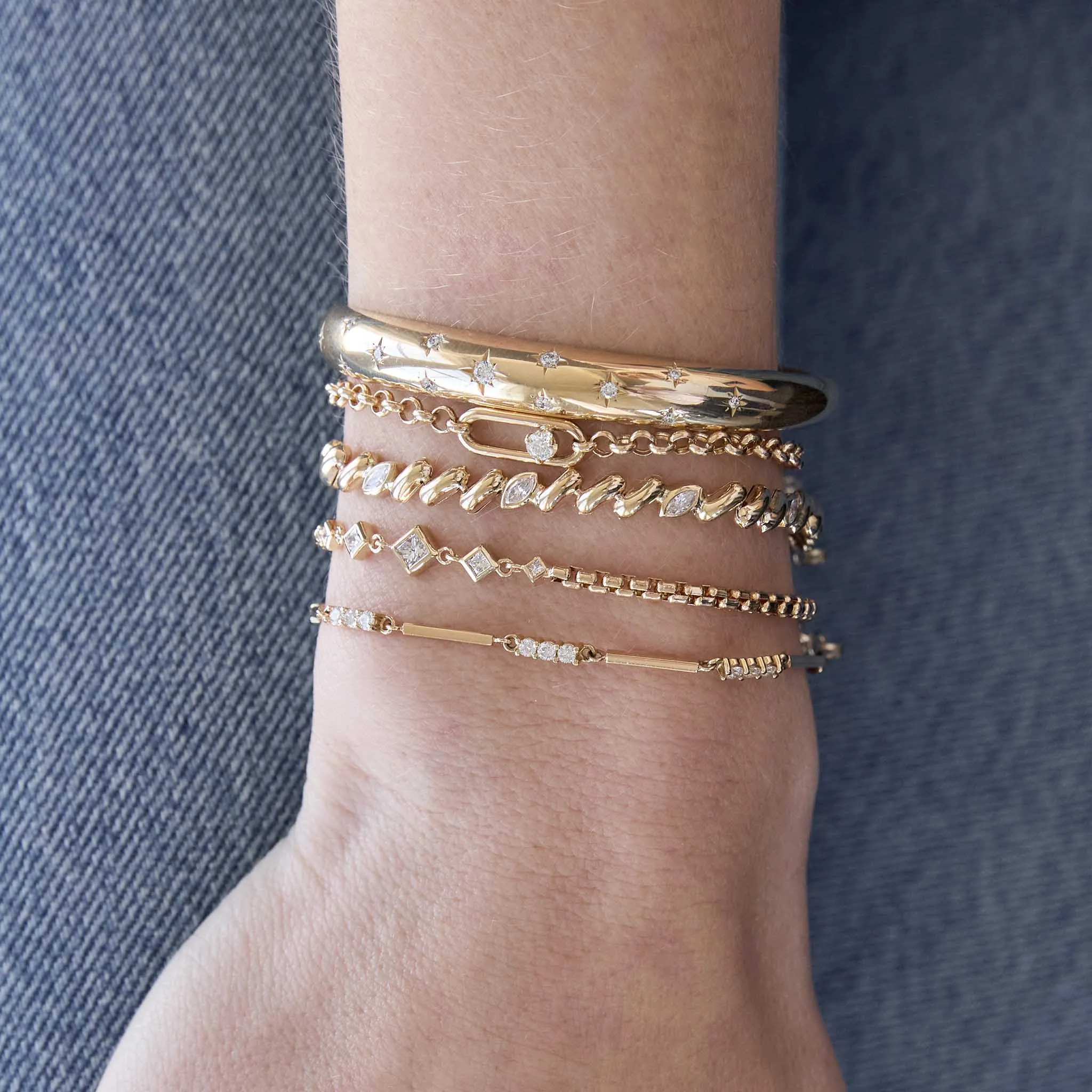 14k Single Nested Diamond Large Paperclip Link Medium Rolo Bracelet