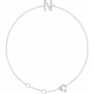 14K White .06 CTW Diamond Initial N 6-7" Bracelet