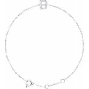 14K White .07 CTW Diamond Initial B 6-7" Bracelet