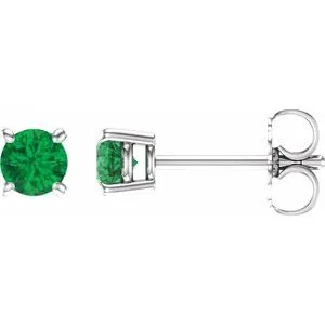14K White 4 mm Natural Emerald Stud Earrings