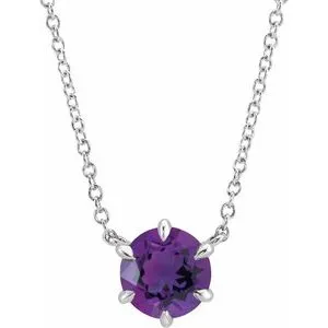 14K White Amethyst Solitaire 18" Necklace