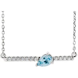 14K White Aquamarine & 1/10 CTW Diamond 16" Necklace