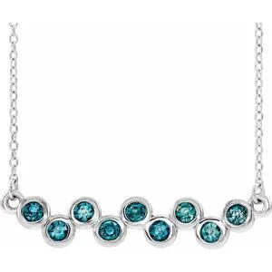 14K White Aquamarine Bezel-Set Bar 16-18" Necklace