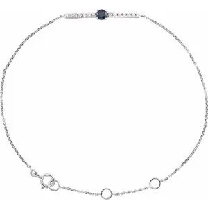 14K White Blue Sapphire & .07 CTW Diamond Bar 5-7" Bracelet