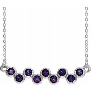 14K White Chatham® Created Alexandrite Bezel-Set Bar 16-18" Necklace