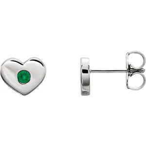 14K White Emerald Heart Earrings