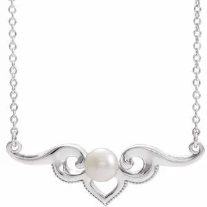 14K White Freshwater Cultured Pearl Bar 18" Necklace