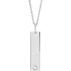 14K White Gold .03 CT Natural Diamond Bar 16-18" Necklace