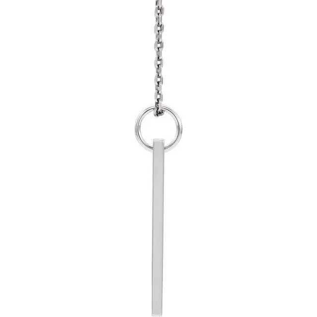 14K White Gold .03 CT Natural Diamond Bar 16-18" Necklace