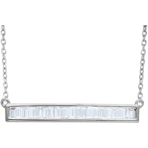 14k White Gold 1/2 CTW Diamond Baguette Bar 16-18" Necklace