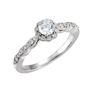 14k White Gold 1/2 CTW Diamond Halo-style Engagement Ring, Size 7