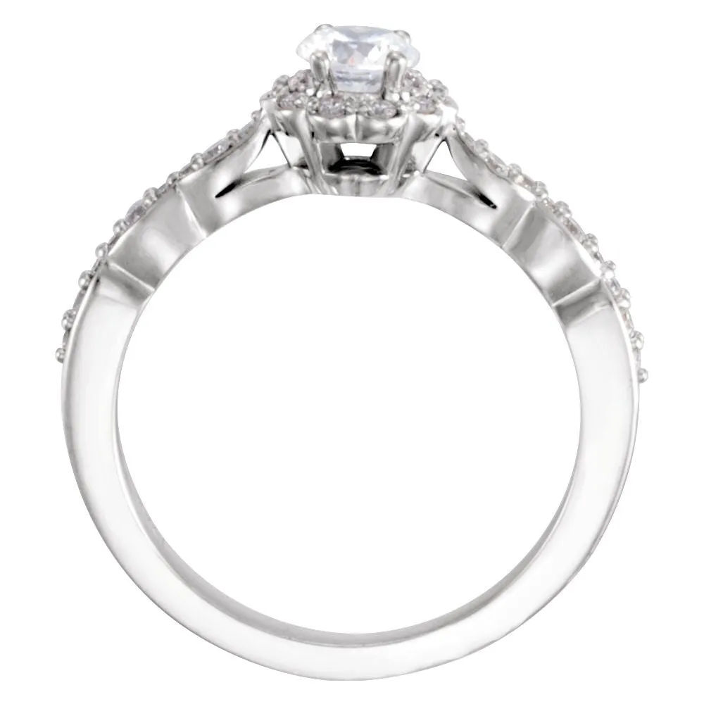 14k White Gold 1/2 CTW Diamond Halo-style Engagement Ring, Size 7