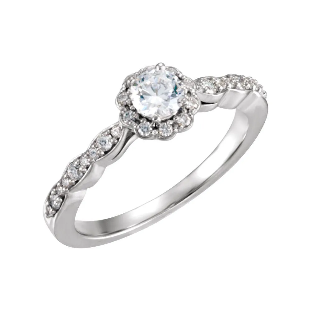 14k White Gold 1/2 CTW Diamond Halo-style Engagement Ring, Size 7