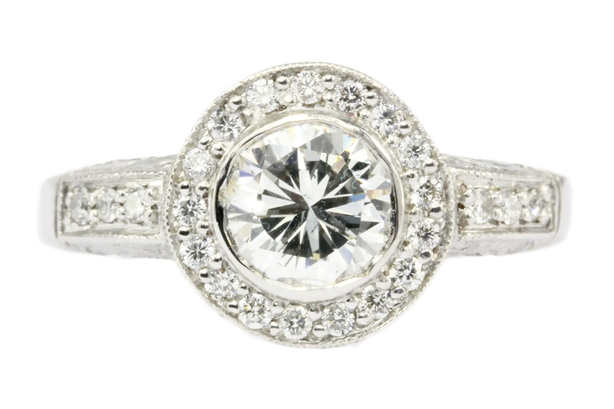 14K White Gold 1.26 CT Diamond Halo Engagement Ring Size 7.5