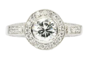 14K White Gold 1.26 CT Diamond Halo Engagement Ring Size 7.5