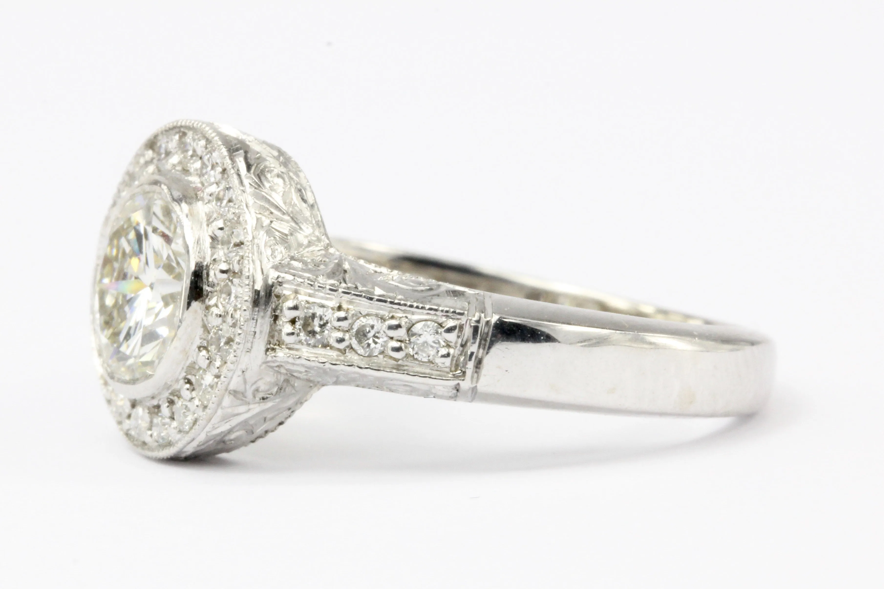 14K White Gold 1.26 CT Diamond Halo Engagement Ring Size 7.5