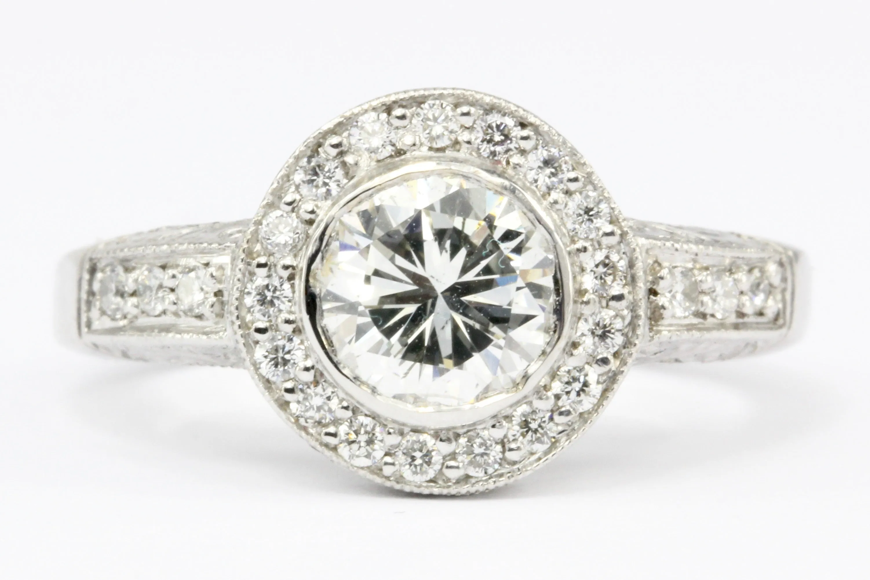 14K White Gold 1.26 CT Diamond Halo Engagement Ring Size 7.5