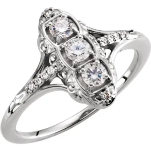 14k White Gold 1/3 CTW Diamond Three-Stone Ring , Size 7