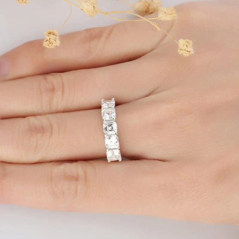 14k White Gold 3.0 Ct Asscher Cut Diamond Half Eternity Wedding Band