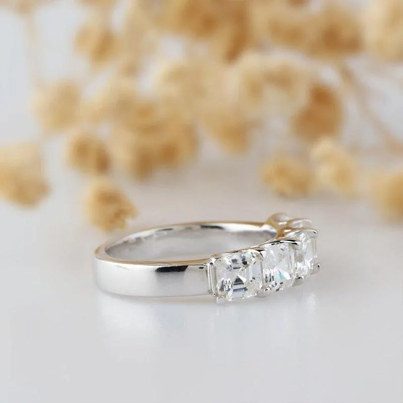 14k White Gold 3.0 Ct Asscher Cut Diamond Half Eternity Wedding Band