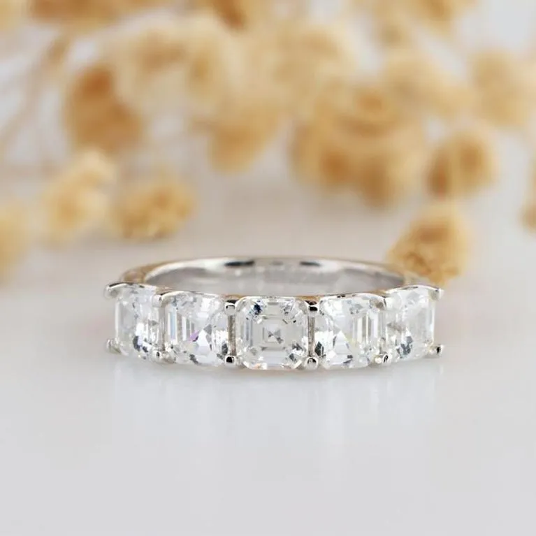 14k White Gold 3.0 Ct Asscher Cut Diamond Half Eternity Wedding Band