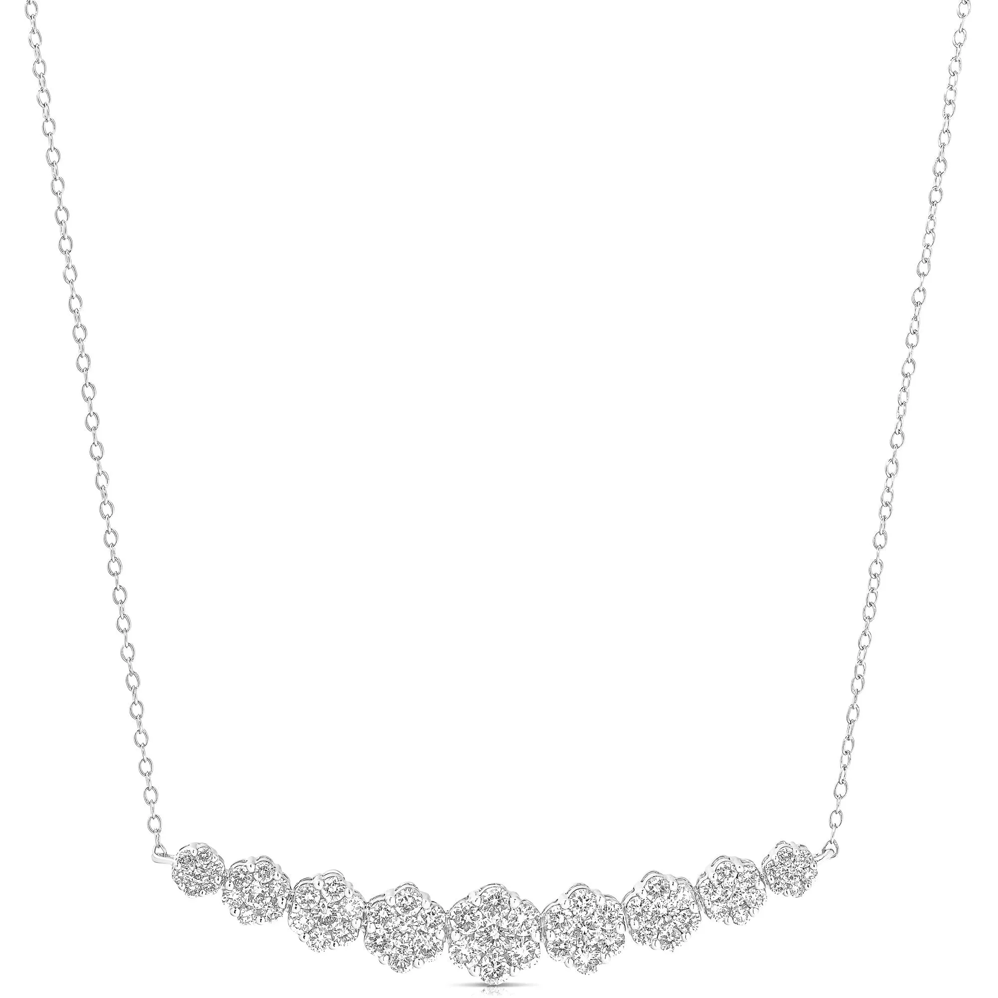 14K White Gold Cluster Diamond Flower Bar Necklace (1.49ctw)