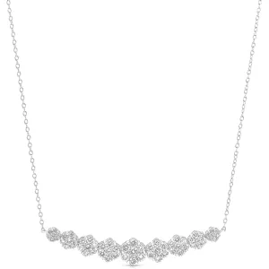 14K White Gold Cluster Diamond Flower Bar Necklace (1.49ctw)