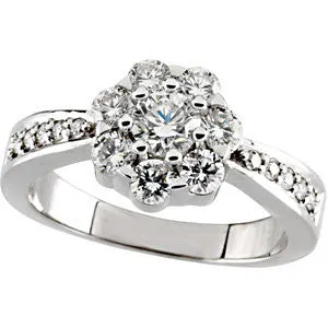 14k White Gold Cluster-Style Ring, Size 7