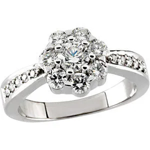 14k White Gold Cluster-Style Ring, Size 7