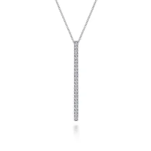 14K White Gold Diamond Bar Pendant Necklace