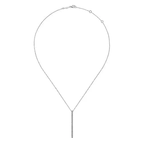 14K White Gold Diamond Bar Pendant Necklace