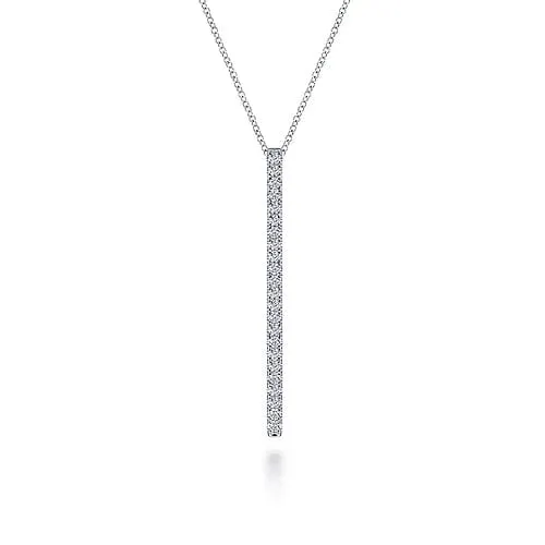 14K White Gold Diamond Bar Pendant Necklace