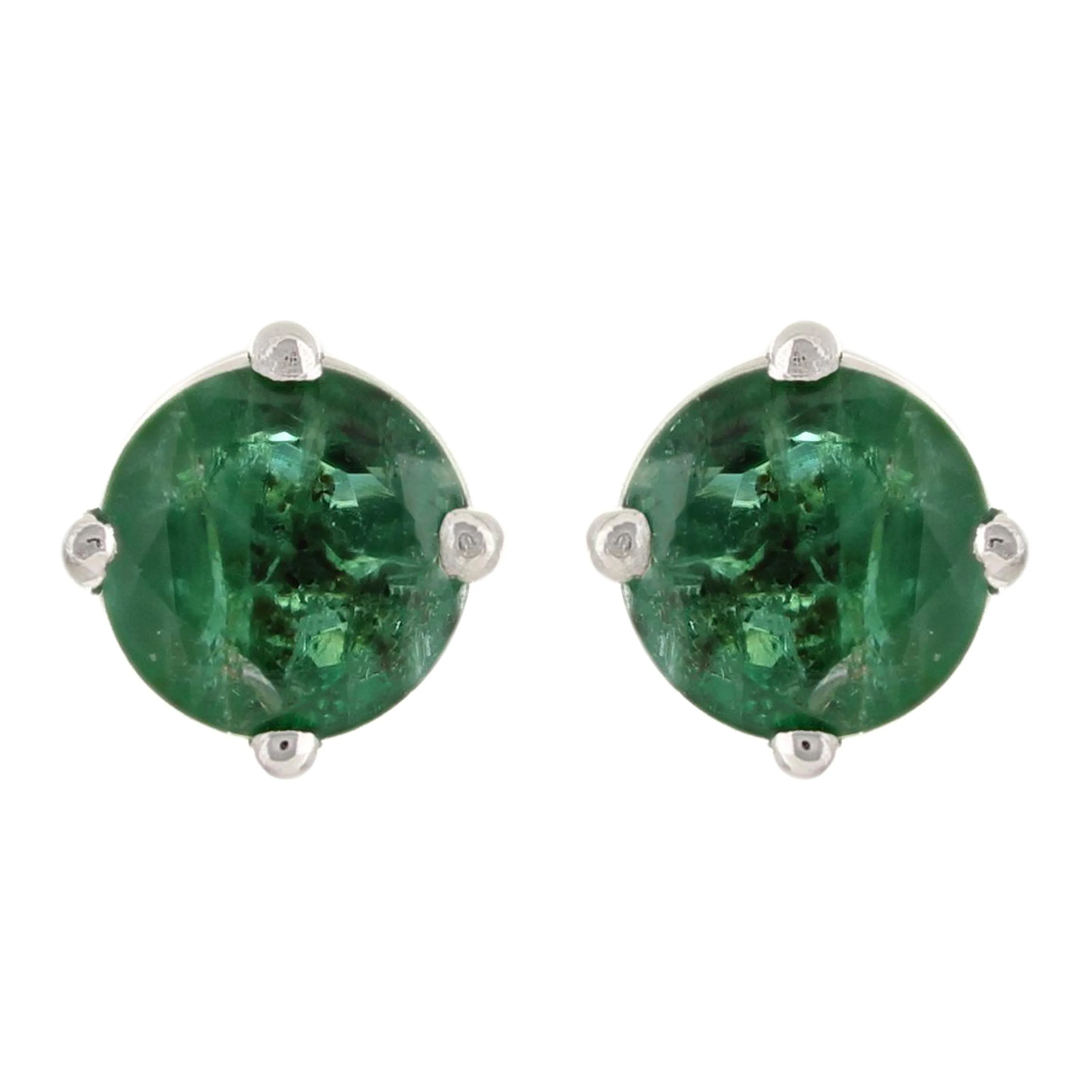 14k White Gold Emerald Solitaire Stud Earrings