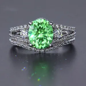 14K White Gold Merlani Mint Garnet Ring with matching band 3.04 Carats
