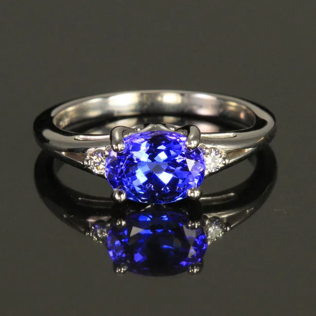 14K White Gold Oval Tanzanite & Diamond Ring