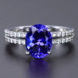 14k White Gold Oval Tanzanite and Diamond Ring 3.63 Carats