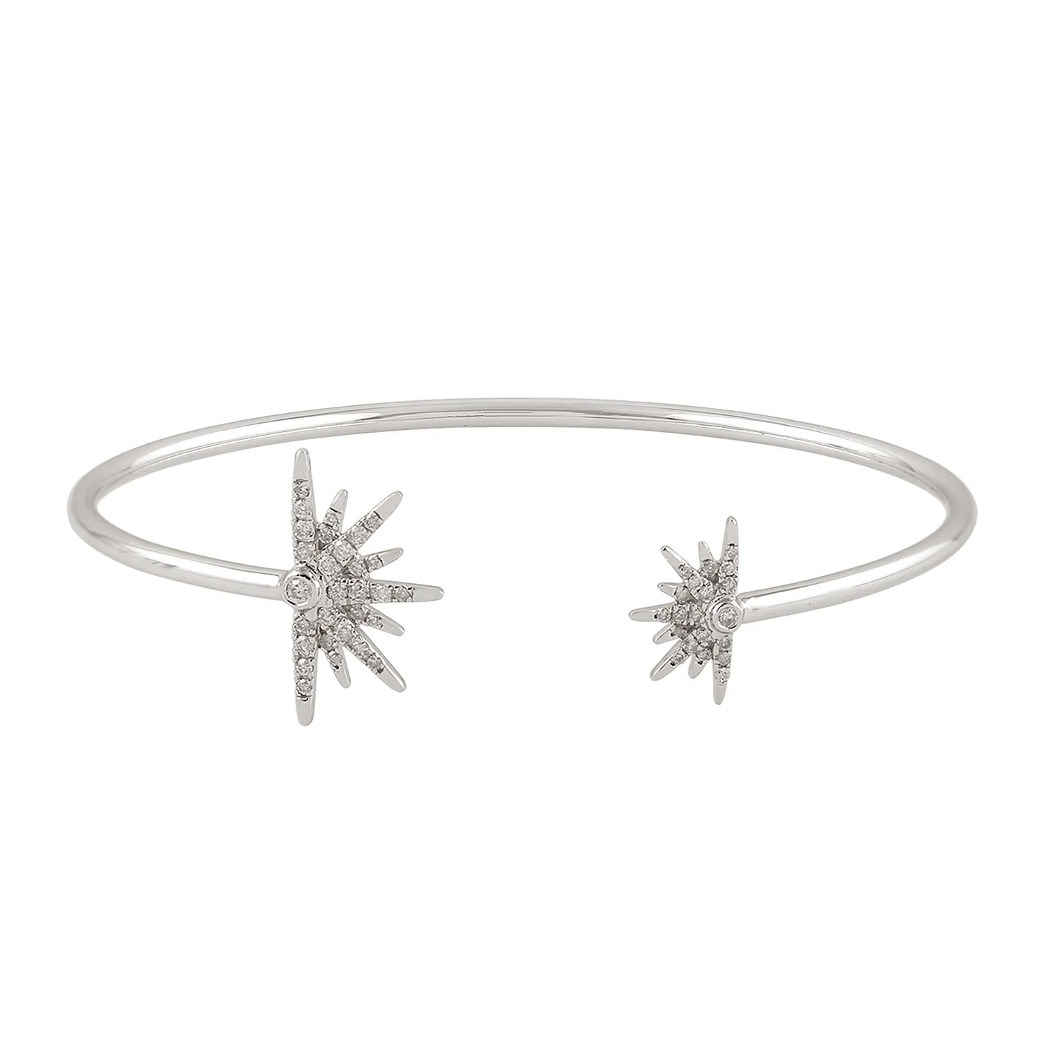 14K White Gold Pave Natural Diamond Half Starburst Cuff Bracelet For Women's