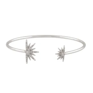 14K White Gold Pave Natural Diamond Half Starburst Cuff Bracelet For Women's