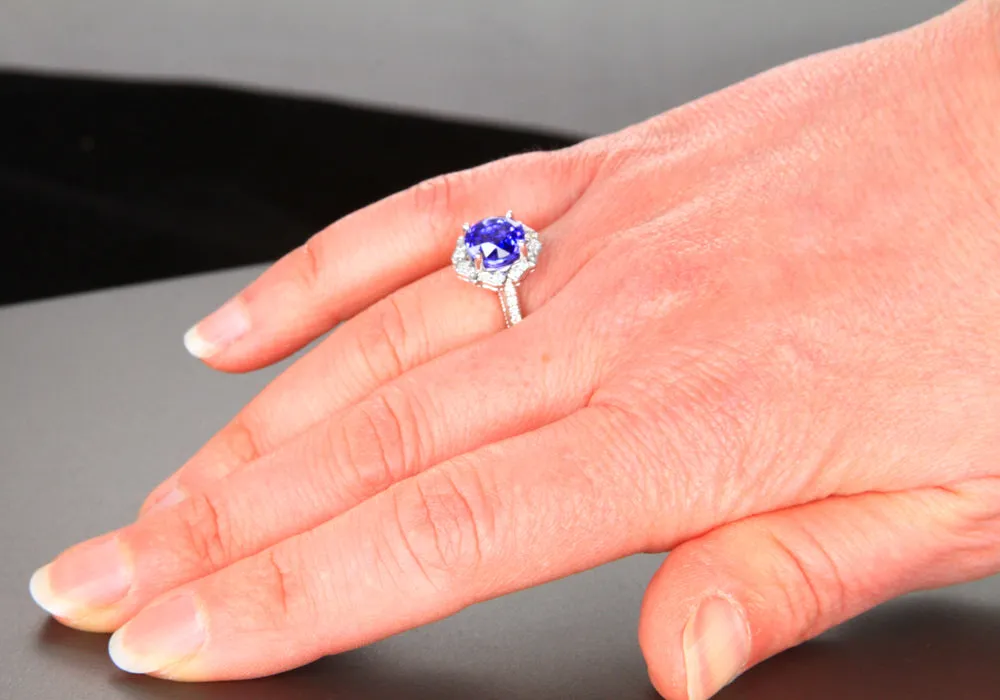 14K White Gold Tanzanite & Diamond Ring 3.21 Carats Christopher Michael Design