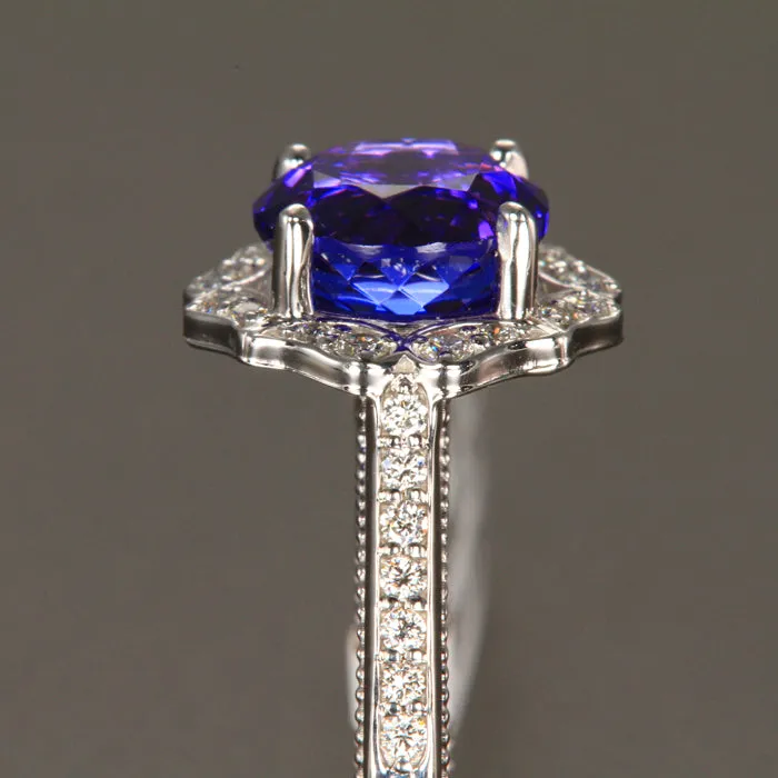 14K White Gold Tanzanite & Diamond Ring 3.21 Carats Christopher Michael Design