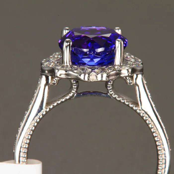 14K White Gold Tanzanite & Diamond Ring 3.21 Carats Christopher Michael Design