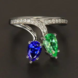 14K White Gold Tanzanite, Merelani Mint and Diamond Ring  1.04 Carats*