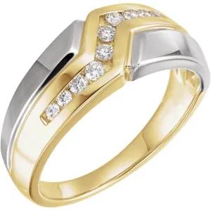 14k White/Yellow Gold Men's Diamond Ring, Size 10.5