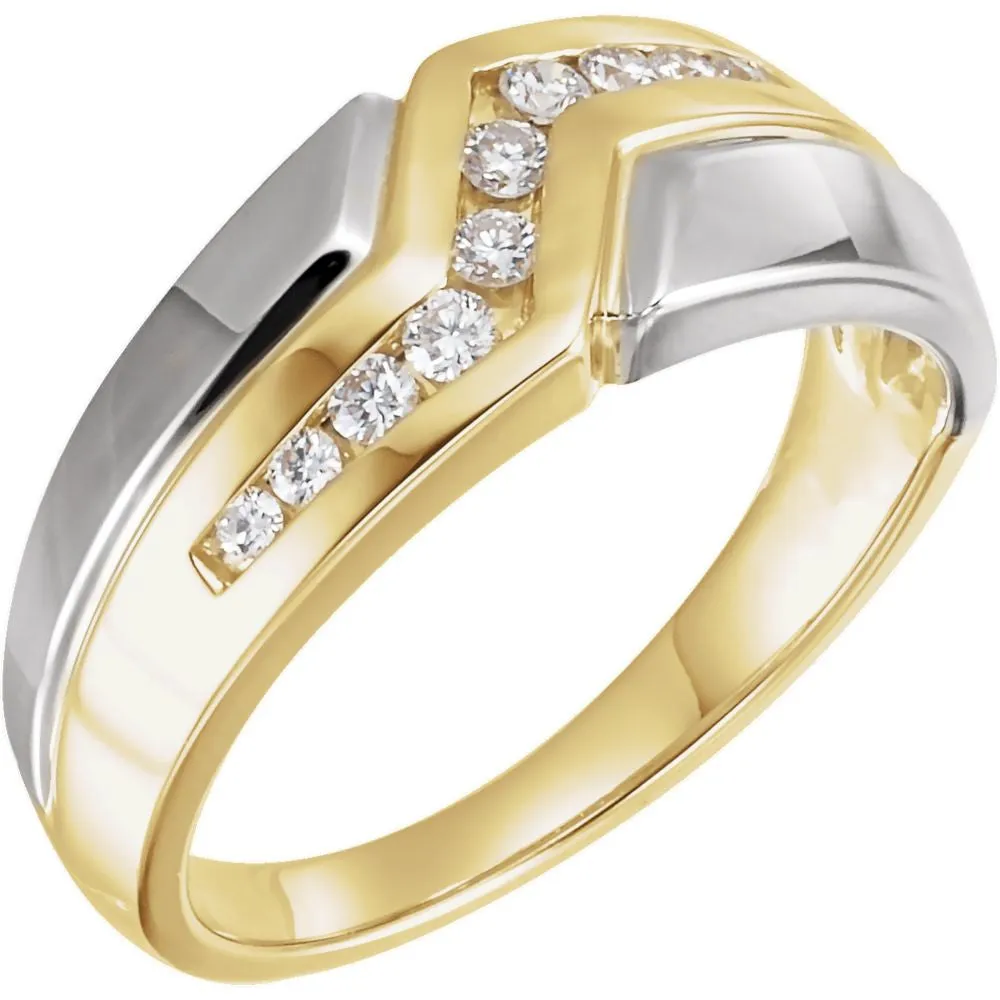 14k White/Yellow Gold Men's Diamond Ring, Size 10.5