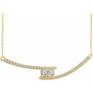14K Yellow  3/8 CTW Diamond Two-Stone Bar 16-18" Necklace