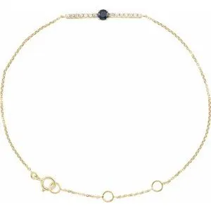 14K Yellow Blue Sapphire & .07 CTW Diamond Bar 5-7" Bracelet