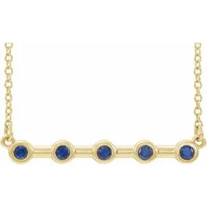 14K Yellow Blue Sapphire Bezel-Set 16" Bar Necklace