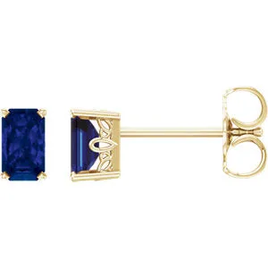 14K Yellow Chatham® Created Blue Sapphire Earrings